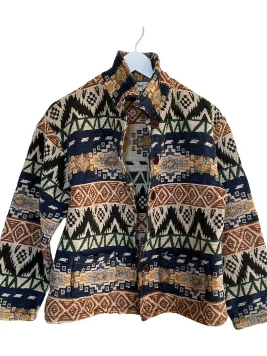 Vintage Southwest Shacket Jacket Cotton Aztec Tribal Print Size Small - Picture 2 of 5